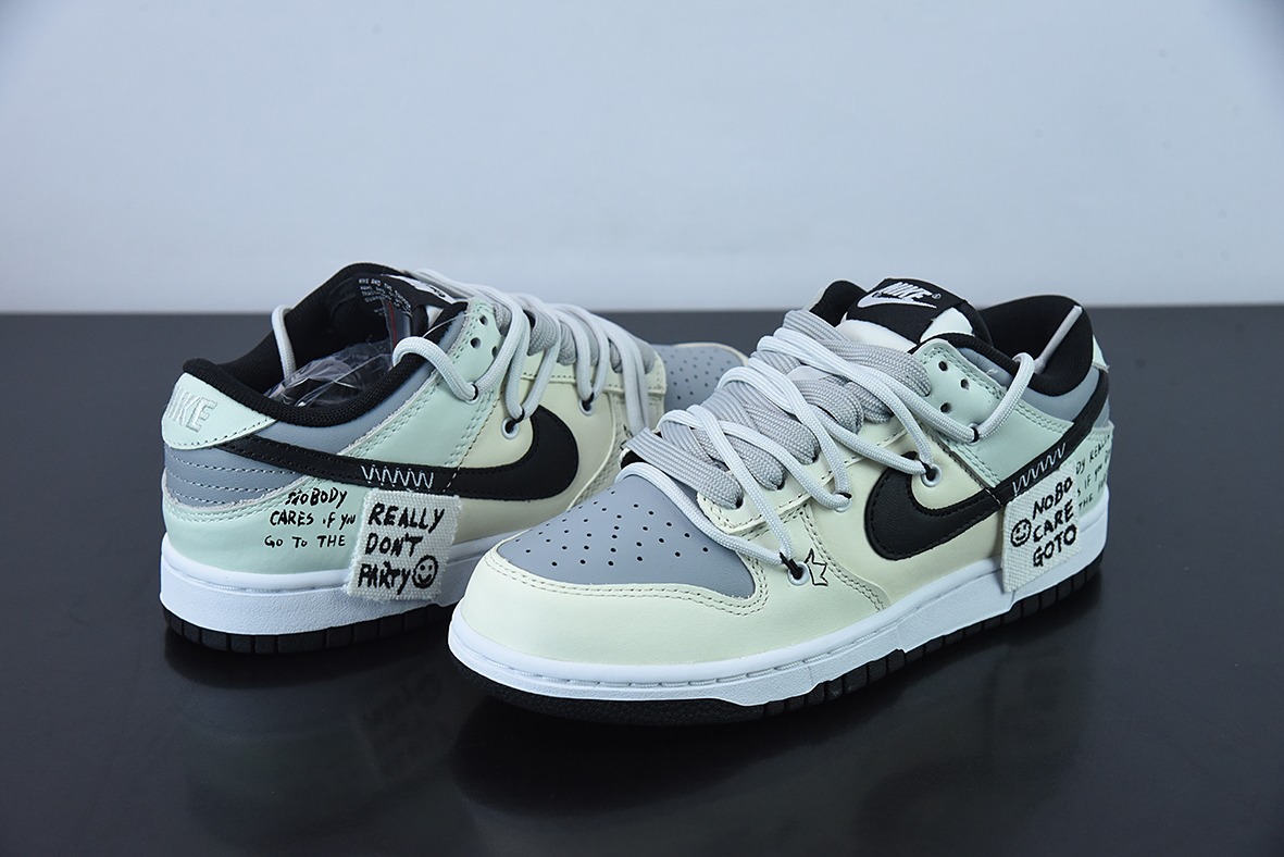 NK Dunk Low Retro 解构定制配色 米黄灰黑笑脸低帮休闲板鞋 货号：DD1391-100