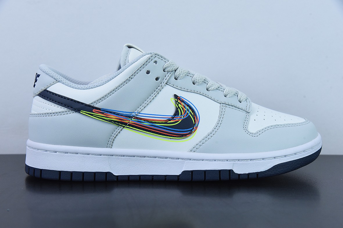 NK Dunk Low 灰白“3D Swoosh” 短鞋型货号DV6482-100