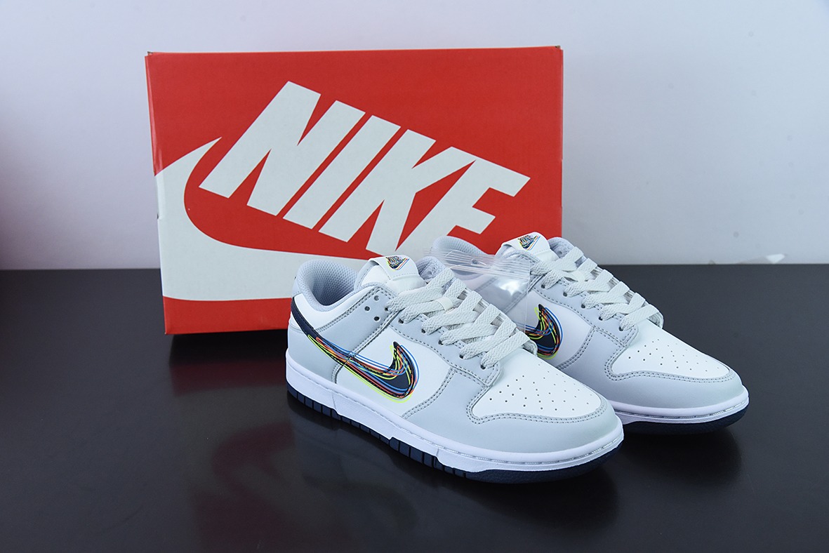 NK Dunk Low 灰白“3D Swoosh” 短鞋型货号DV6482-100