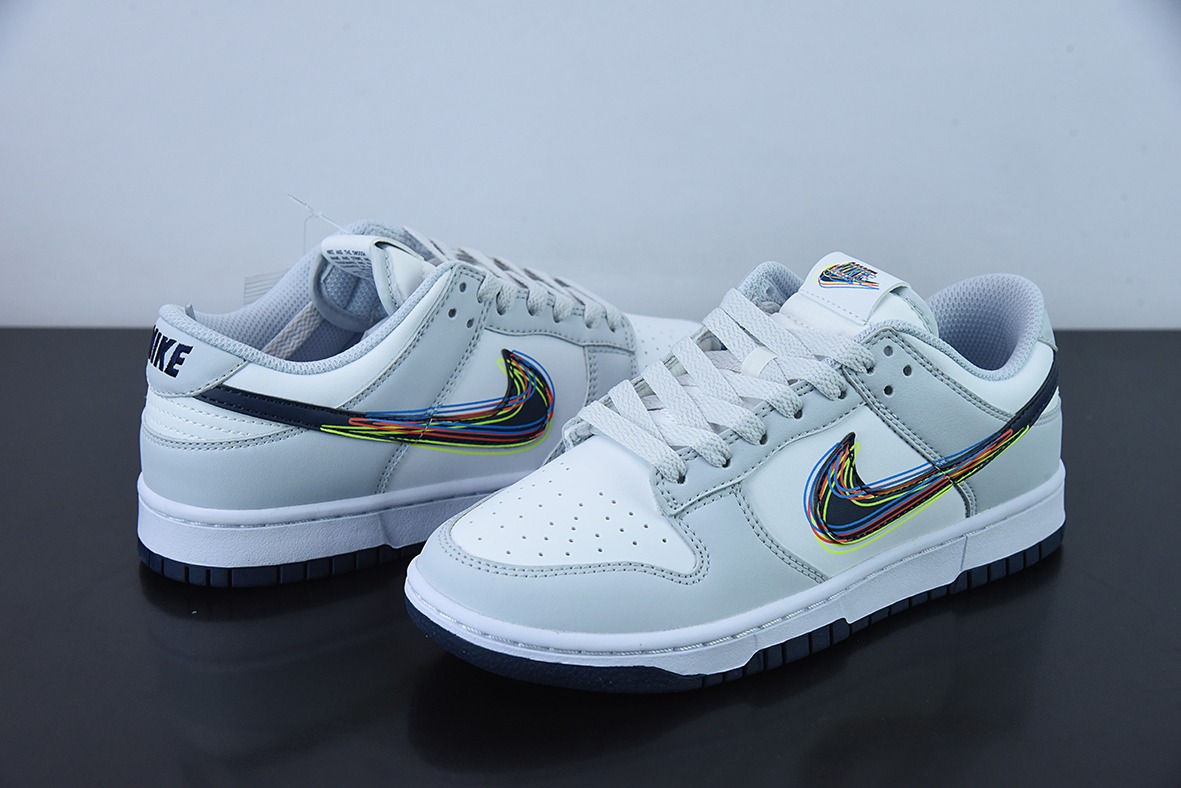 NK Dunk Low 灰白“3D Swoosh” 短鞋型货号DV6482-100