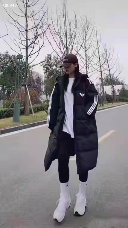 【三叶草长款三条杠羽绒服】 Adidas阿迪达斯三叶草三条杠专柜情侣款中长款羽绒服