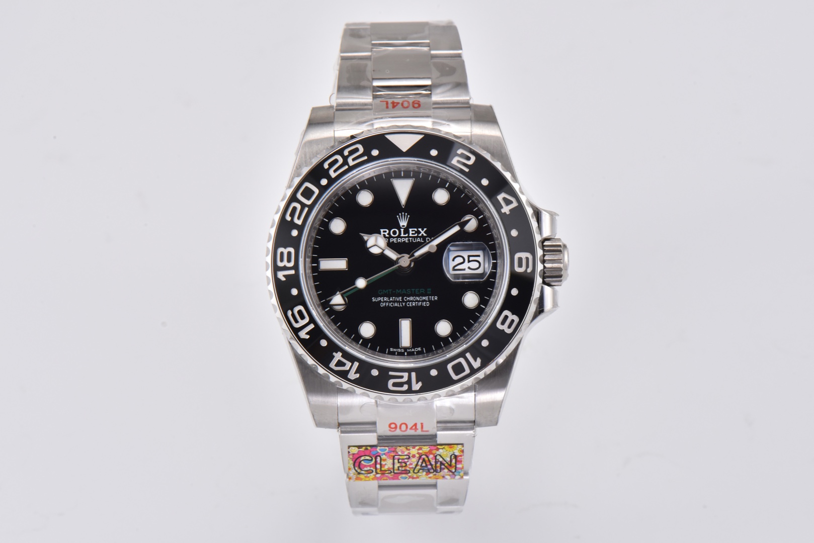 NO:157668,Clean Factory C Factory 116710 Greenwich Ceramic Circle Details Comparison, the 12-point triangle part, top corner, bottom corner part, and sharp corner position are all rounded. It is consistent with the original. The font part, the depth is only one aspect, the original process is that the bottom surface of the font is 90 degrees perpendicular to the straight body of the font. To achieve this effect, only the mold can be formed in one piece, and laser typing will appear oblique edges, as well as rough and crumbling edges, etc. The font depth is the same as the original, sinking 0.13mm. In addition, the rounded corners of the font edge are polished. The electroplating color has also been digitally debugged. Most of the on-the-mark on the market are pure gold, and the authentic products are slightly red. In terms of appearance, it will be much more comfortable. The appearance of the case uses a 904L shell body, which perfectly restores the entire shell shape of the gmt and corrects the feel of the gmt circle. Crown  The head part is also shown, and the embossed crown effect is the same as the original version, polished, brushed, and the bottom of the case. The degree of fit between the bottom cover and the case is almost the same. The gap between the head and the case can be compared by yourself. The inner shadow part, the entire series has all corrected the tail of the letter 