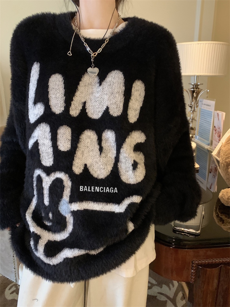 巴黎世家balenciaga 新款水貂绒卡通兔子毛衣宽松甜美可爱毛茸茸