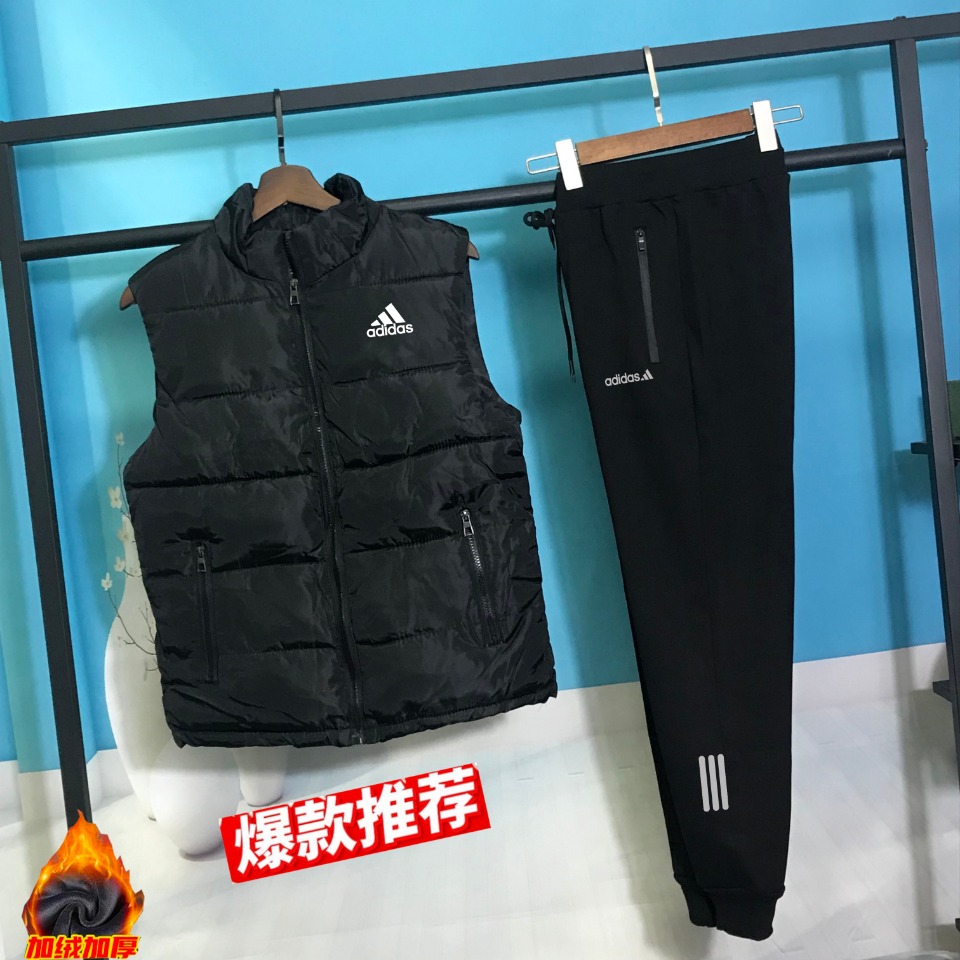 P275 实拍阿迪达斯三件套加厚马甲+加绒圆领套装