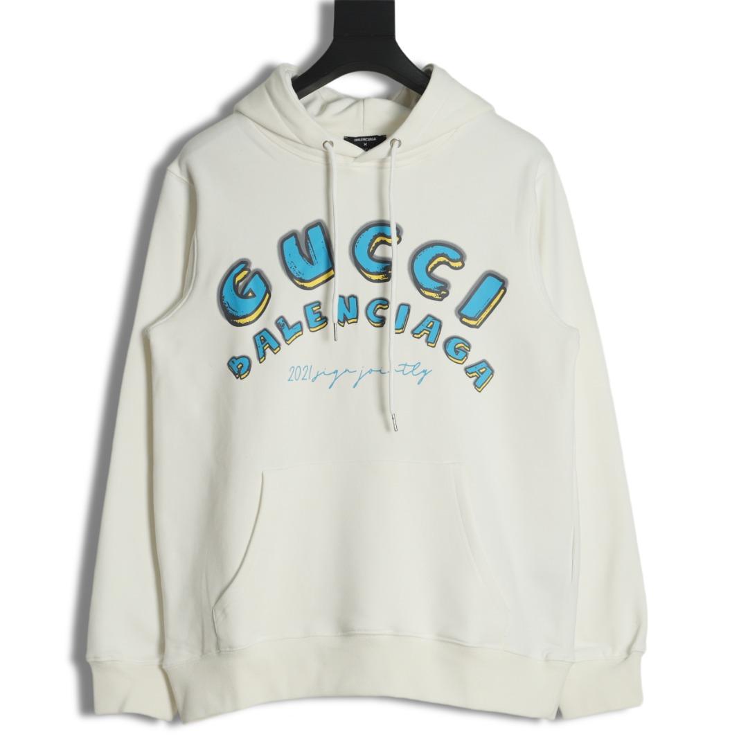 280 Gucci×Balenciaga 2022FW秋冬做旧字母印花连帽卫衣