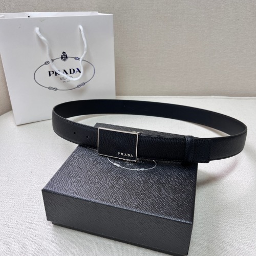 Prada Heren Riem - Saffiano Leer - Elegante Gesp - Breedte 3.4 cm 1 Prada Heren Riem - Saffiano Leer - Elegante Gesp - Breedte 3.4 cm