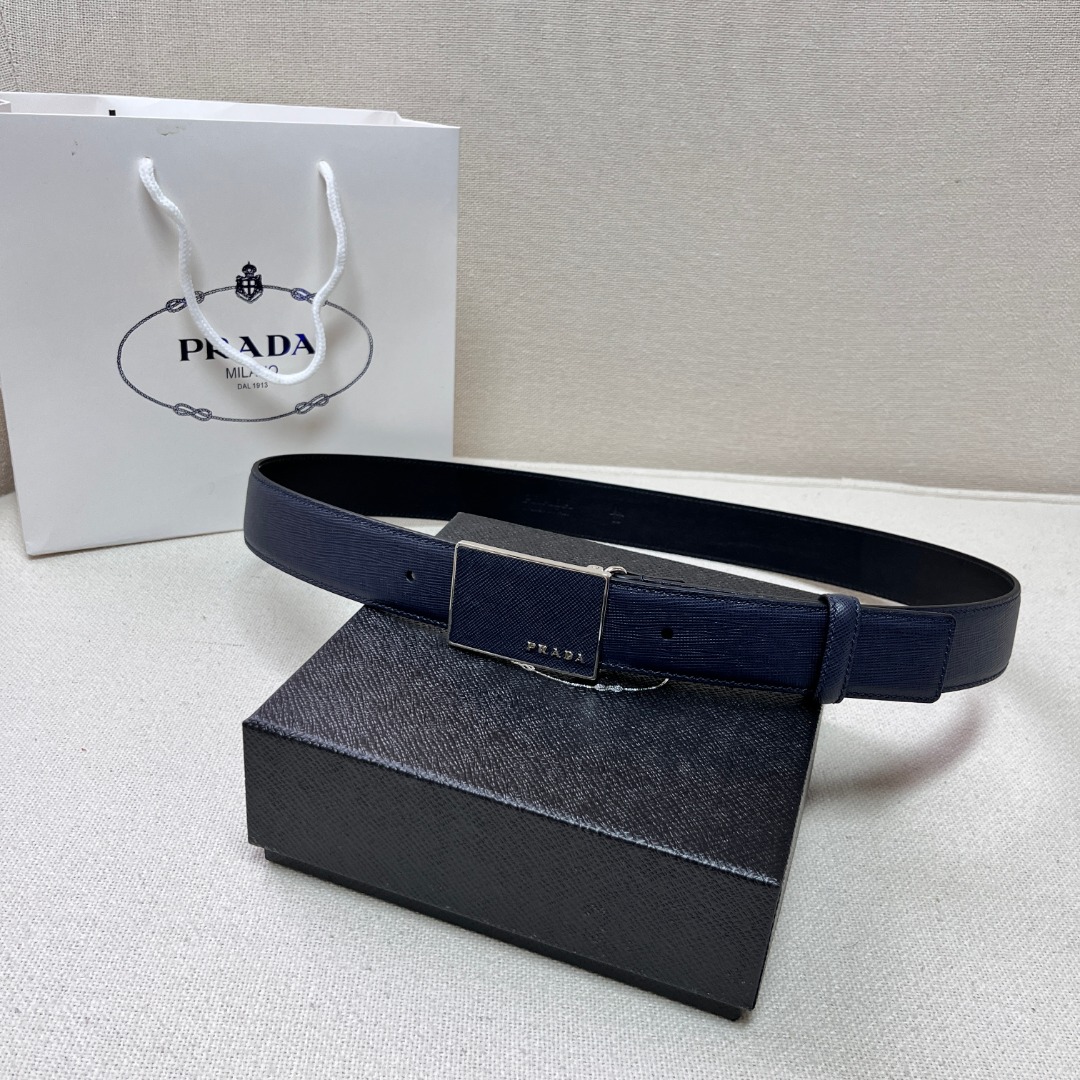 Prada Men's Saffiano Leather Belt with Metal Buckle - 3.4cm Width 2 o 1gka72mfifq51od3vu1ttl15s486