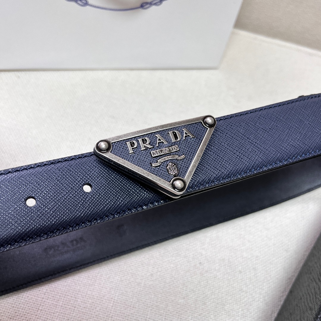 Prada Saffiano Leather Belt with Triangle Logo Buckle, 3.4cm Width 3 o 1gka7c5bn9v119ib1bvh5e71mdbrr