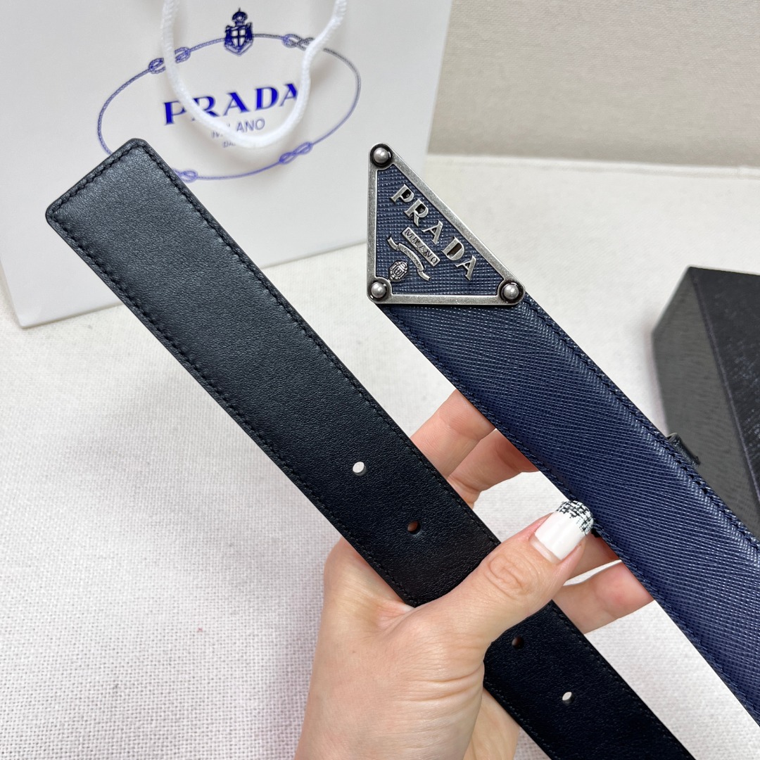 Prada Saffiano Leather Belt with Triangle Logo Buckle, 3.4cm Width 5 o 1gka7c5bndpv1k43jns176j1kvrt