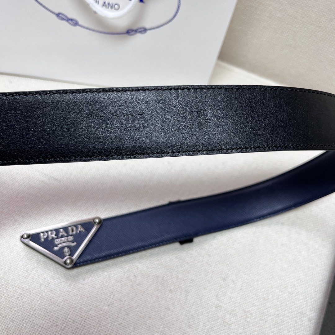 Prada Saffiano Leather Belt with Triangle Logo Buckle, 3.4cm Width 6 o 1gka7c5bnf95189i1udosg965pru