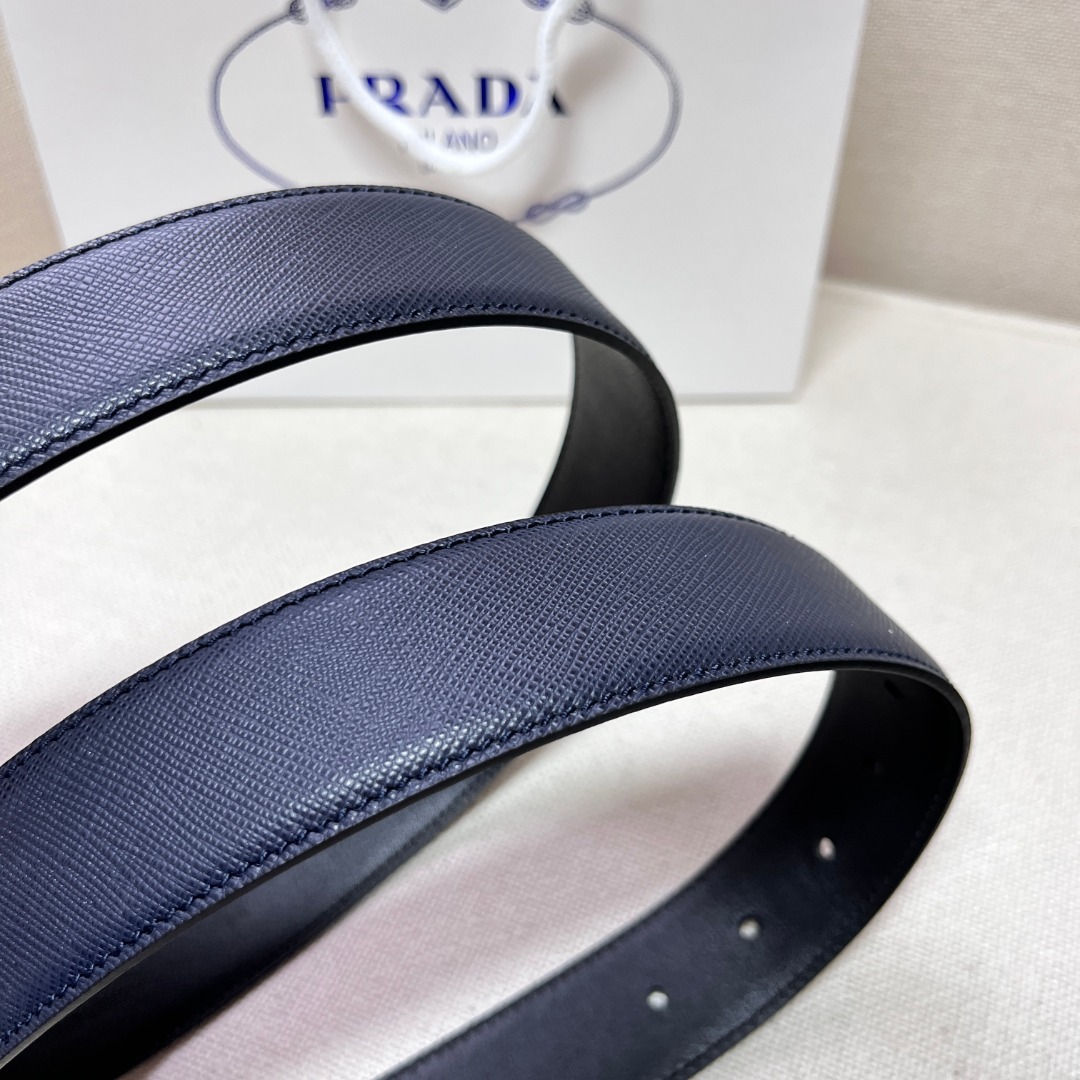 Prada Saffiano Leather Belt with Triangle Logo Buckle, 3.4cm Width 9 o 1gka7c5bnlot1468575afs9c1s1