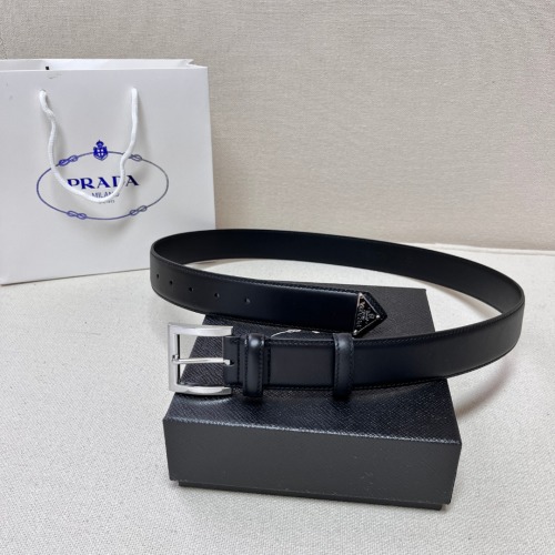 Prada Double-Sided Leather Belt with Enamel Triangle Logo, 3.5cm Wide 1 Prada Double-Sided Leather Belt with Enamel Triangle Logo, 3.5cm Wide