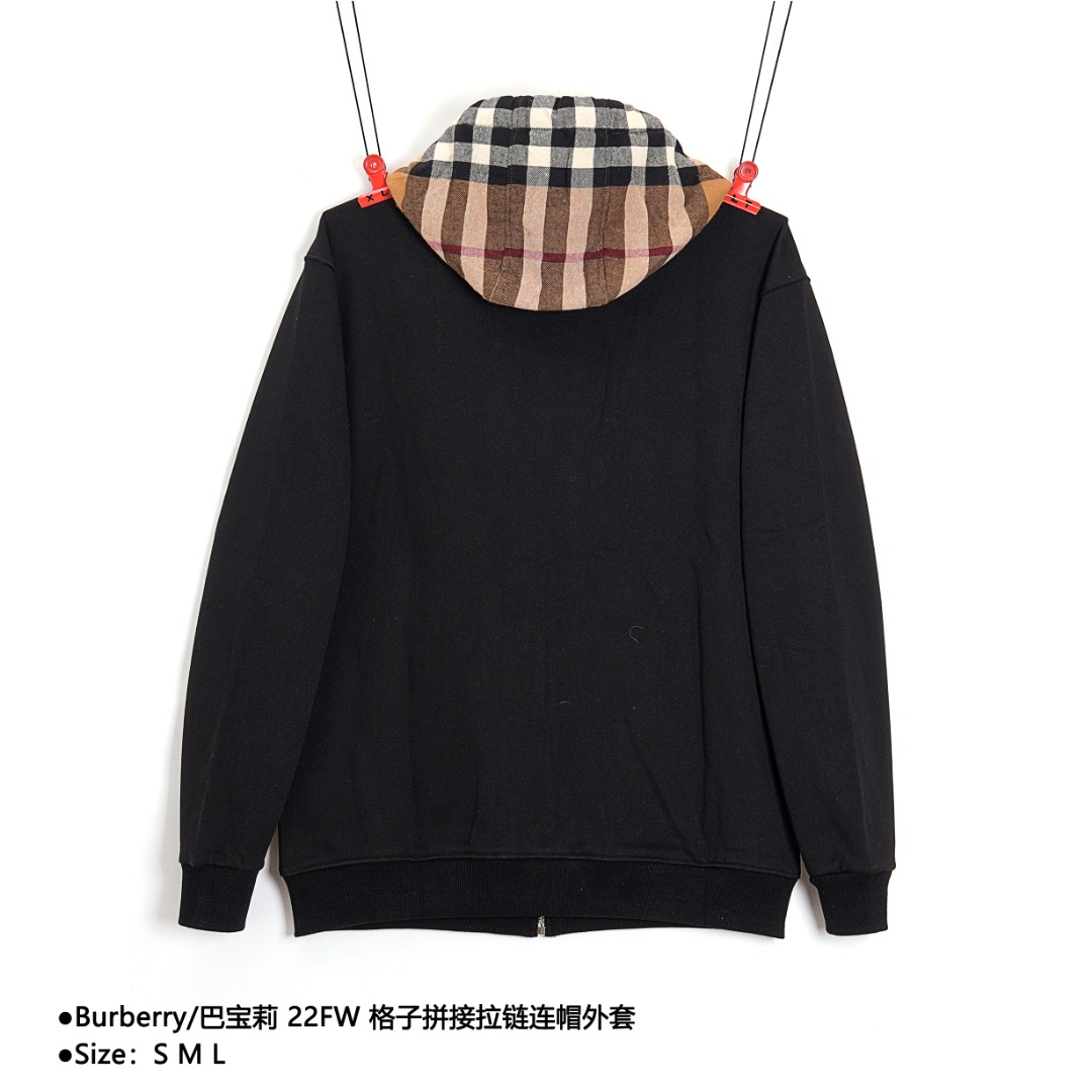 300 Burberry/巴宝莉 22FW 格子拼接拉链连帽外套