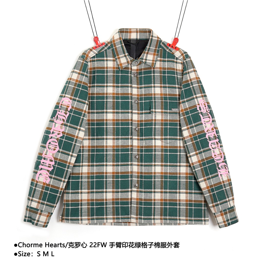 500 Chorme Hearts/克罗心 22FW 手臂印花绿格子棉服外套