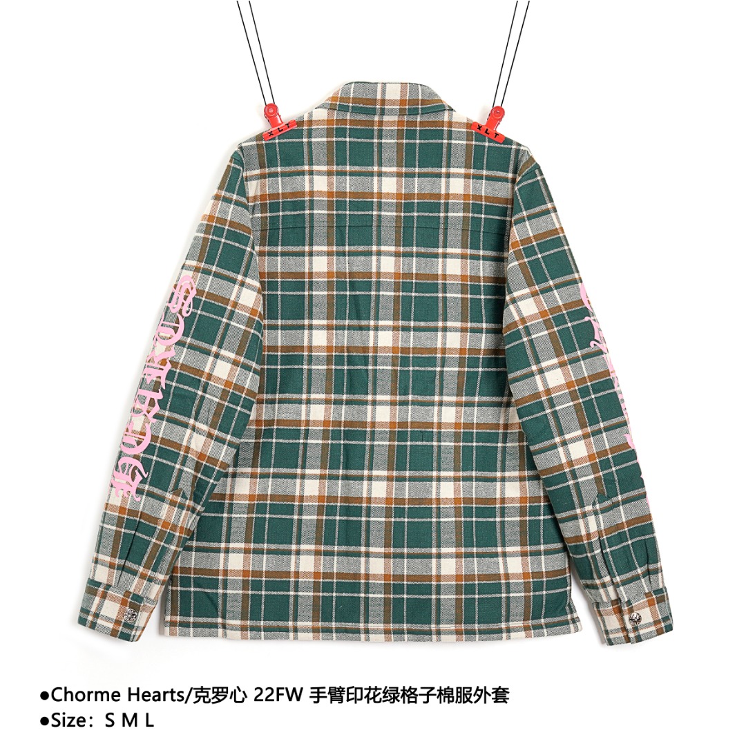 500 Chorme Hearts/克罗心 22FW 手臂印花绿格子棉服外套