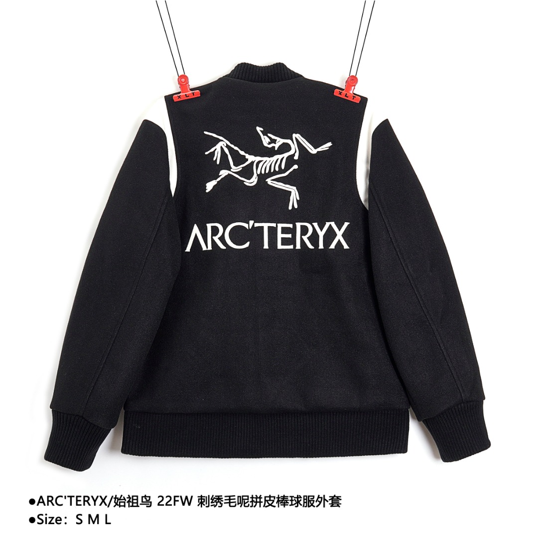 360 ARC'TERYX/始祖鸟 22FW 刺绣毛呢拼皮棒球服外套