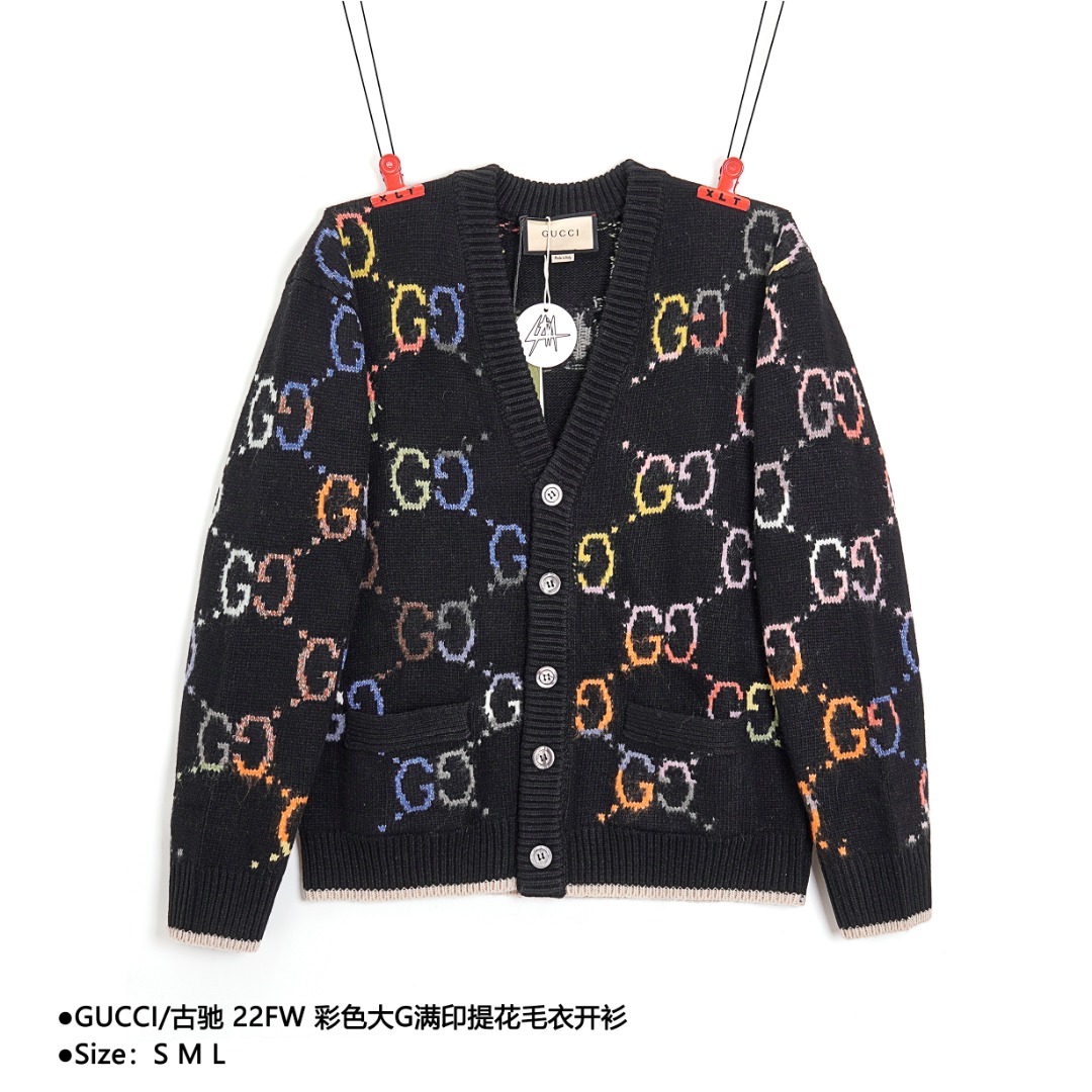 400 GUCCI/古驰 22FW 彩色大G满印提花毛衣开衫