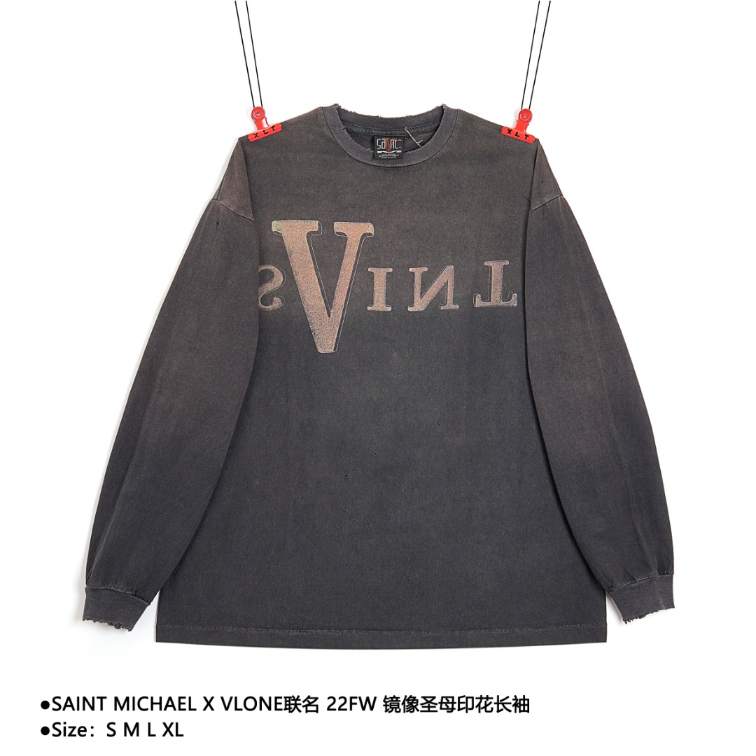 240 SAINT MICHAEL X VLONE联名 22FW 镜像圣母印花长袖