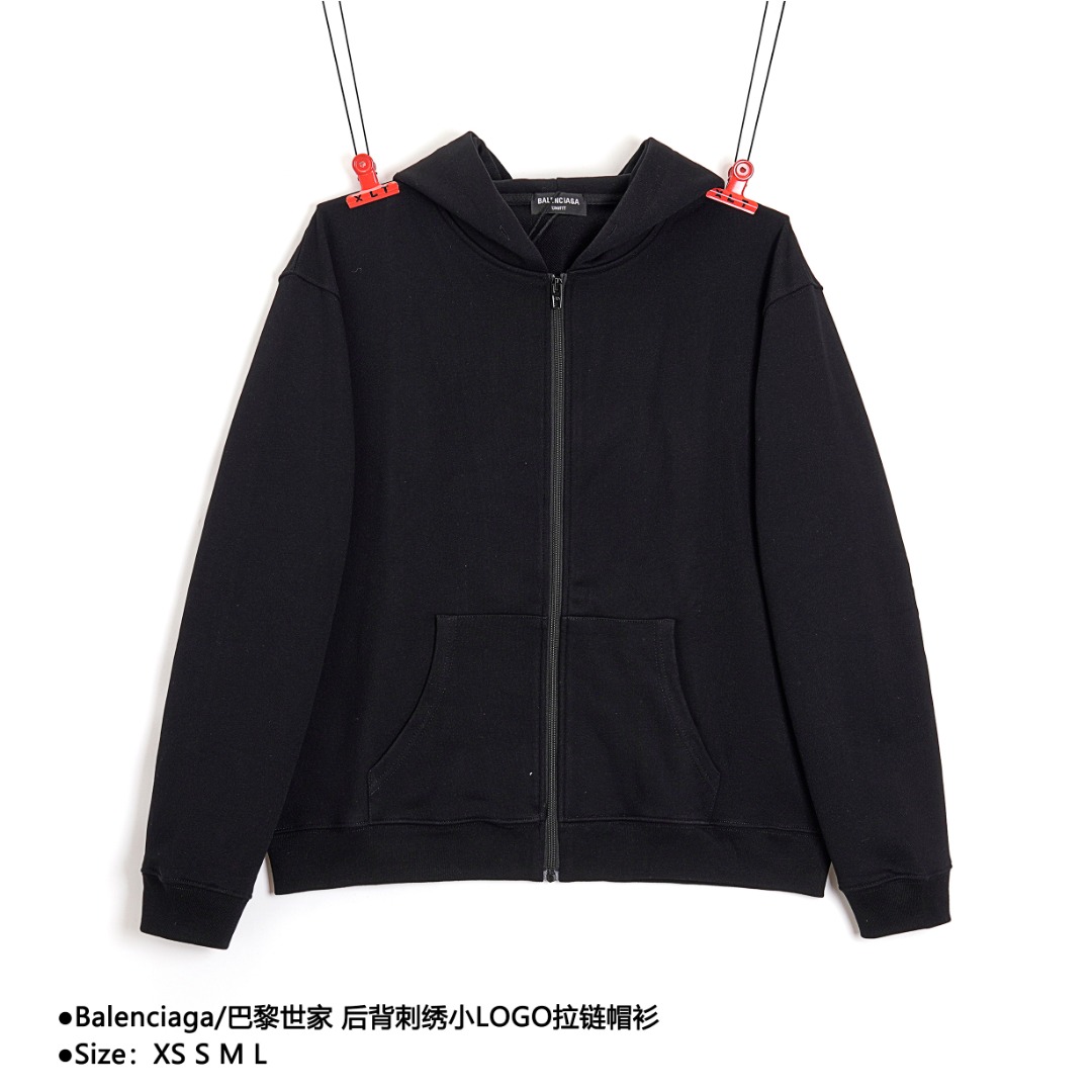 270 Balenciaga/巴黎世家 后背刺绣小LOGO拉链帽衫