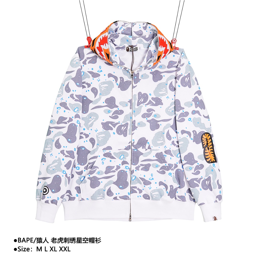 280 BAPE/猿人 老虎刺绣星空帽衫