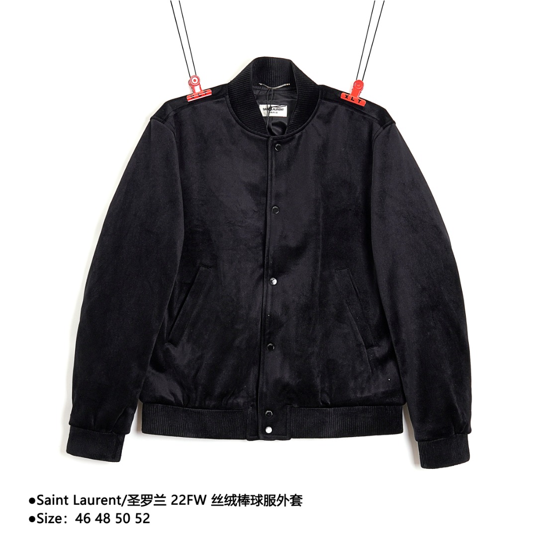 400 Saint Laurent/圣罗兰 22FW 丝绒棒球服外套