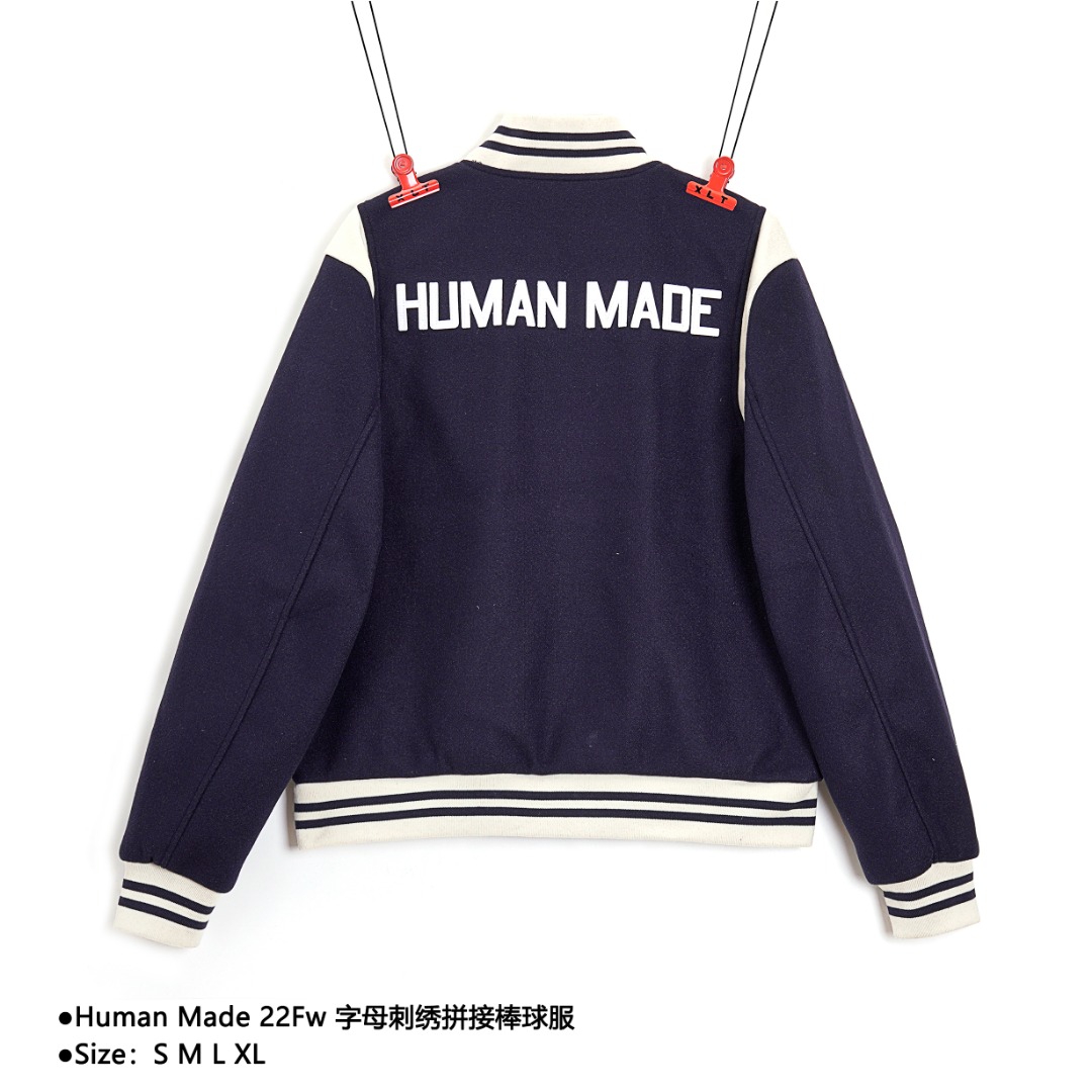 300 Human Made 22Fw 字母刺绣拼接棒球服