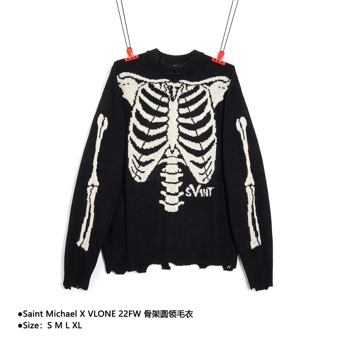 360 Saint Michael X VLONE 22FW 骨架圆领毛衣