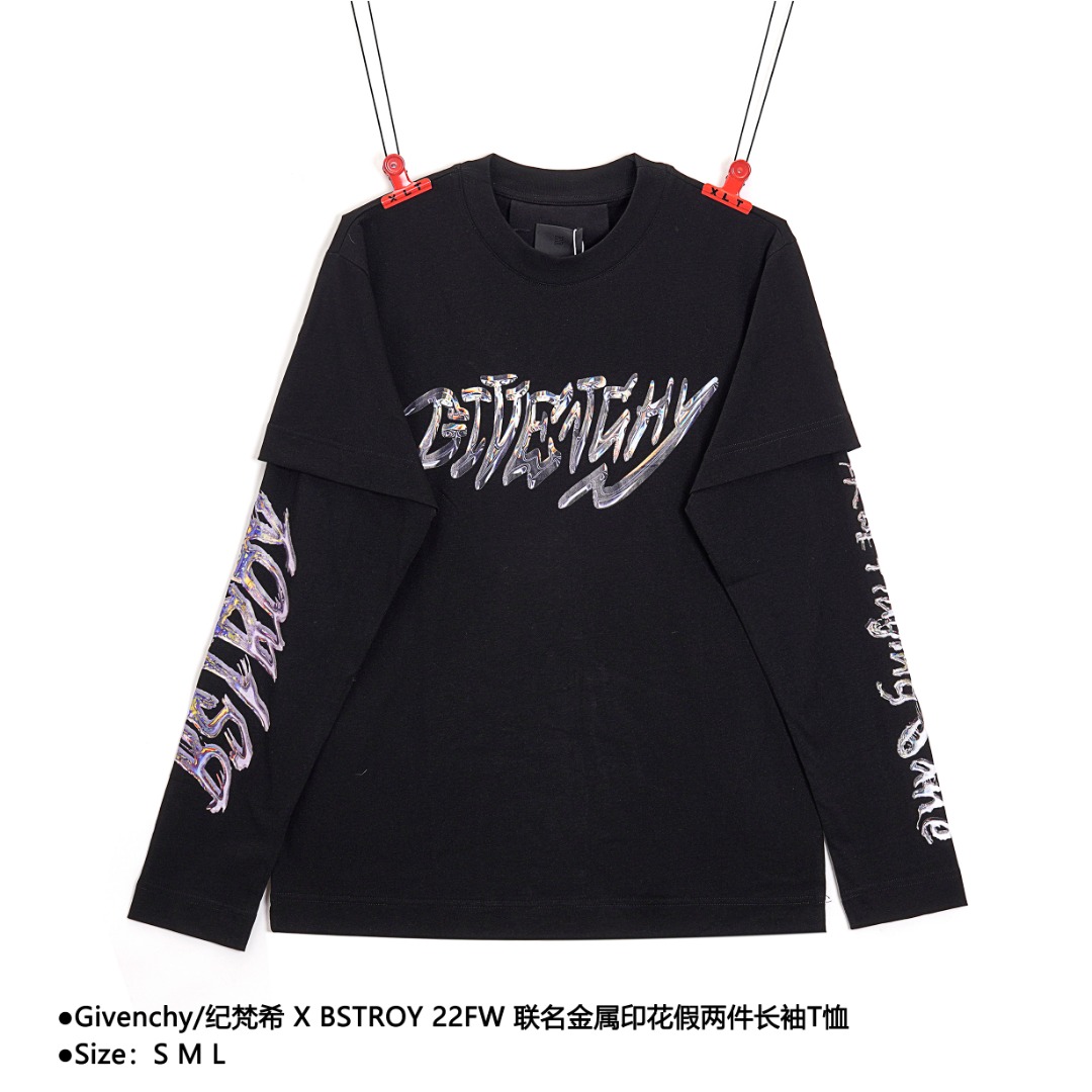 220 Givenchy/纪梵希 X BSTROY 22FW 联名金属印花假两件长袖T恤