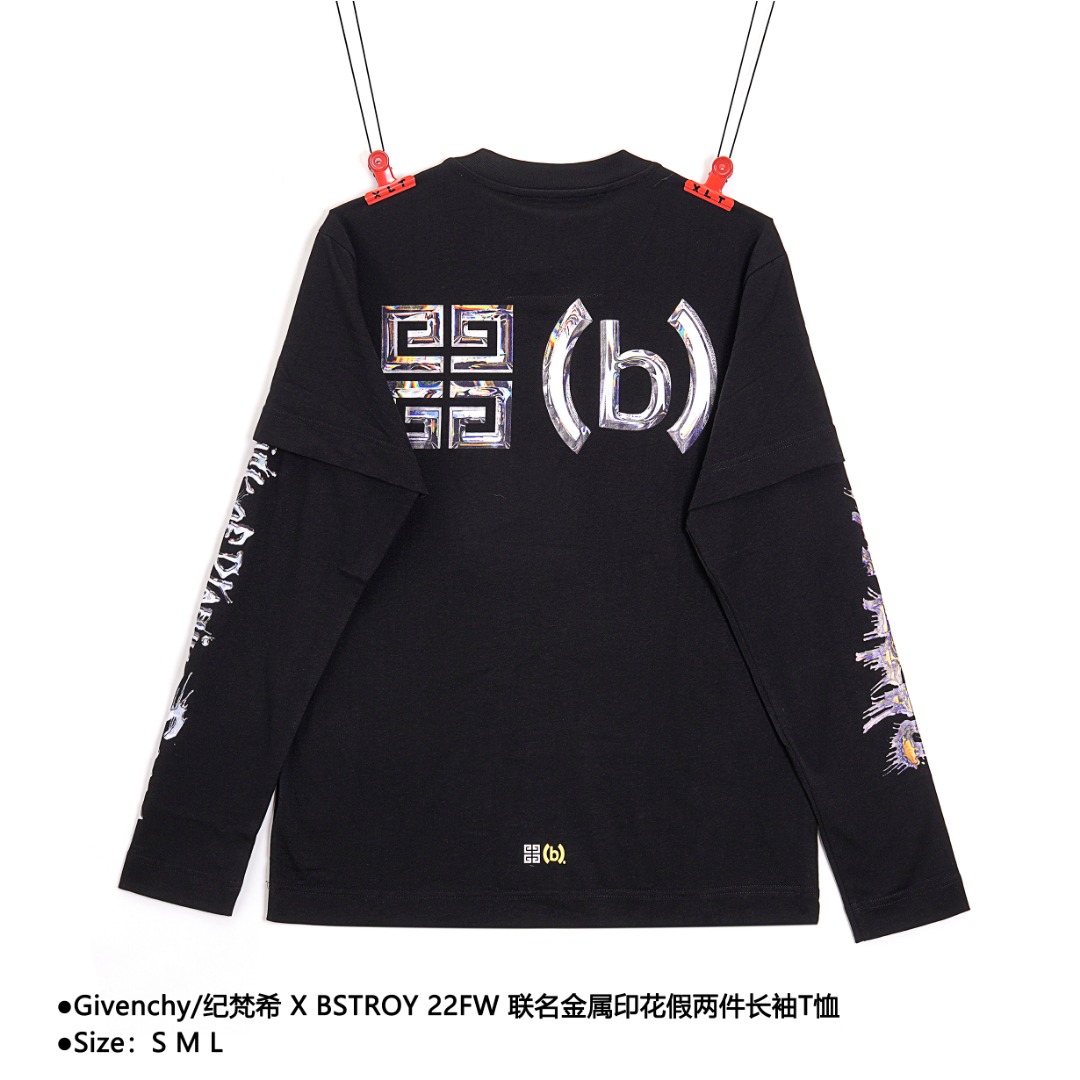 220 Givenchy/纪梵希 X BSTROY 22FW 联名金属印花假两件长袖T恤