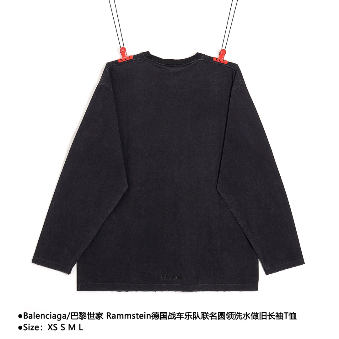 250 Balenciaga/巴黎世家 Rammstein德国战车乐队联名圆领洗水做旧长袖T恤