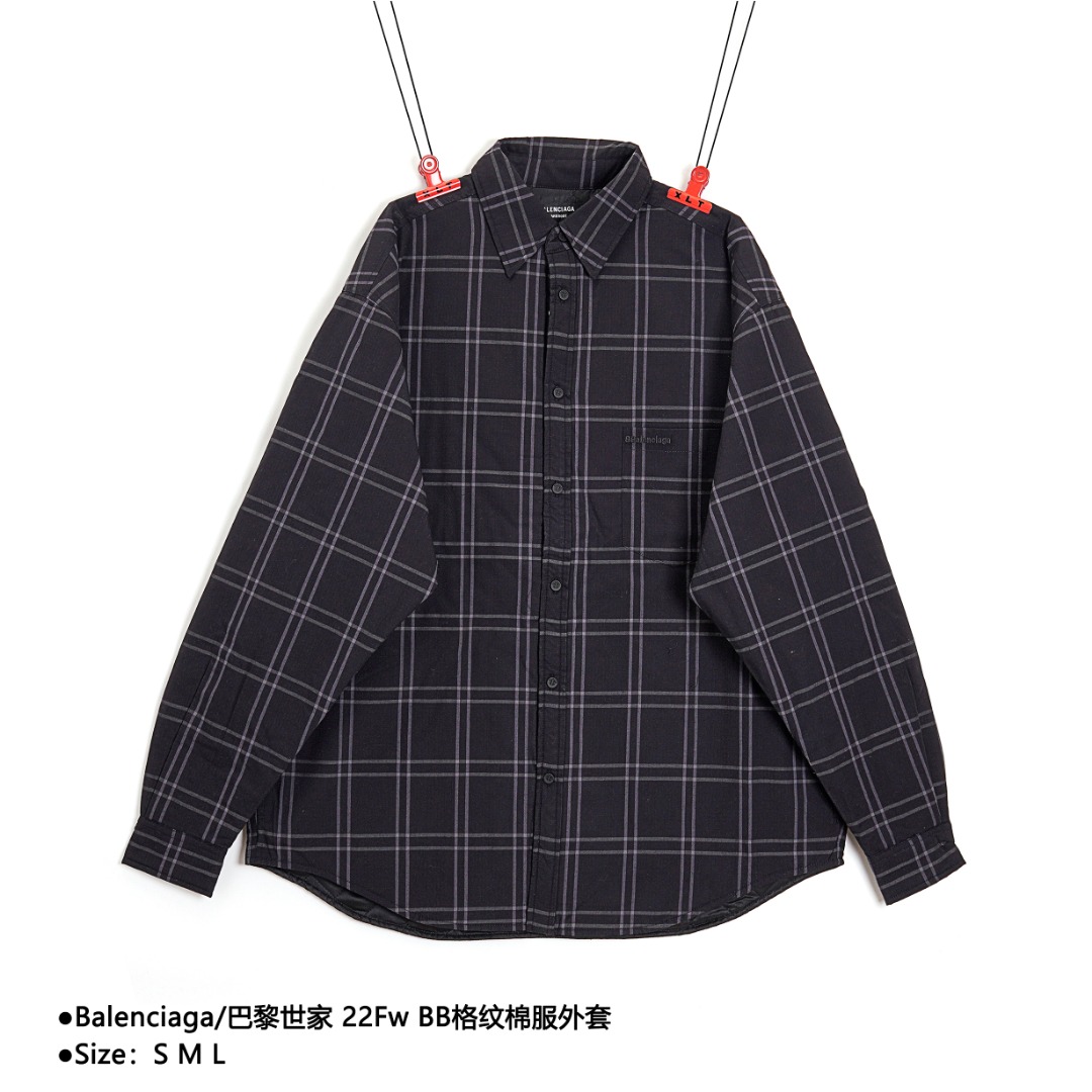 400 Balenciaga/巴黎世家 22Fw BB格纹棉服外套