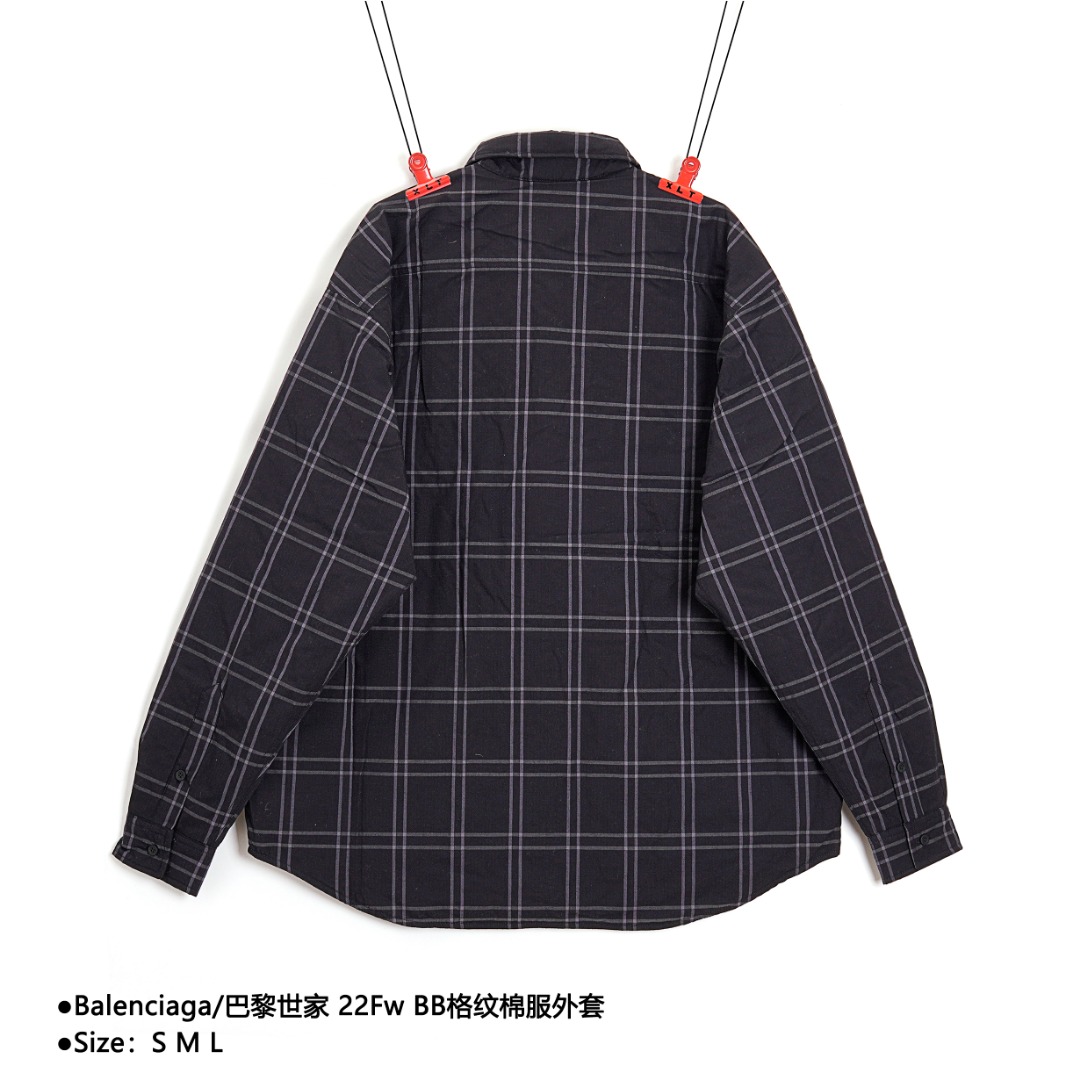 400 Balenciaga/巴黎世家 22Fw BB格纹棉服外套