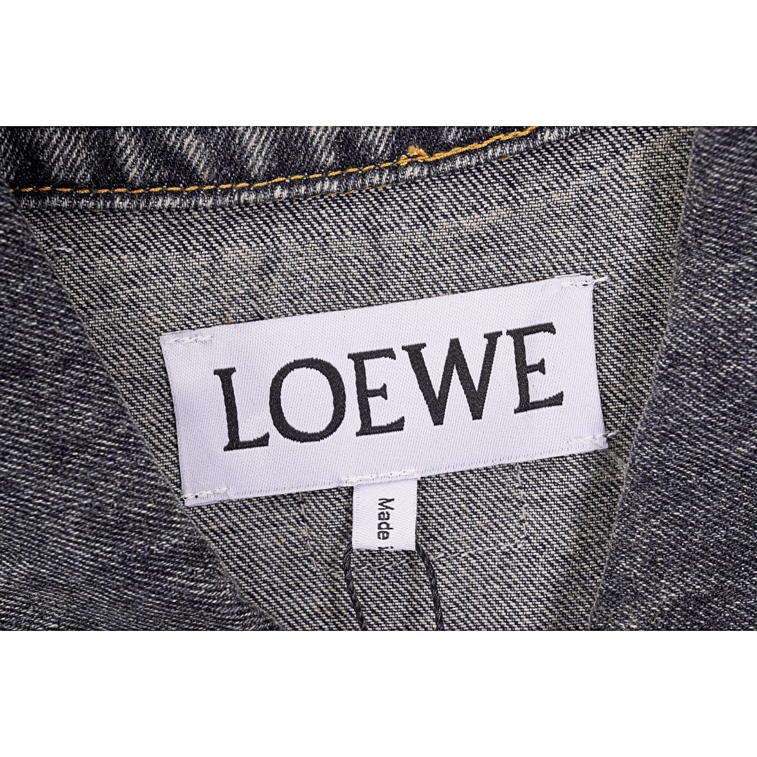 320 Loewe/罗意威 22fw 拼色单排扣压纹牛仔外套