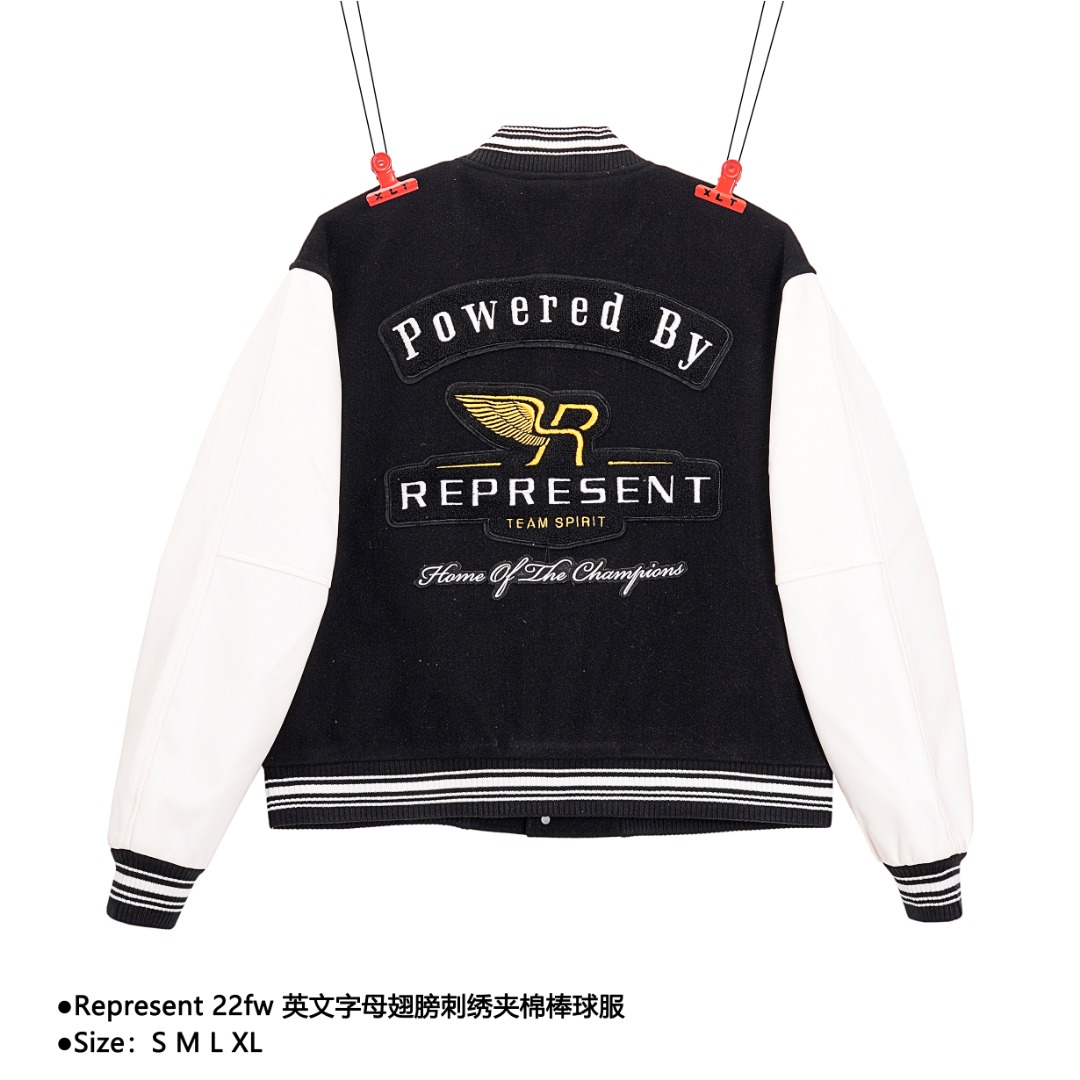 450 Represent 22fw 英文字母翅膀刺绣夹棉棒球服