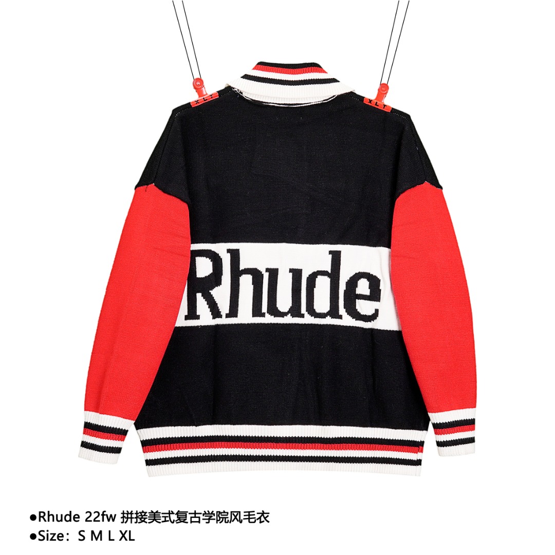 290 Rhude 22fw 拼接美式复古学院风毛衣