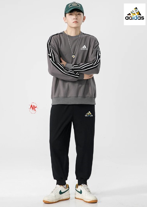 M~4XL 阿迪达斯Adidas运动休闲圆领卫衣长裤套装