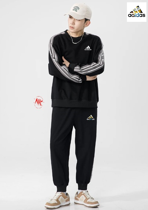 M~4XL 阿迪达斯Adidas运动休闲圆领卫衣长裤套装