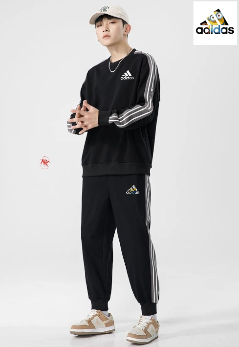 M~4XL 阿迪达斯Adidas运动休闲圆领卫衣长裤套装