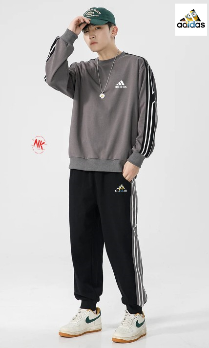 M~4XL 阿迪达斯Adidas运动休闲圆领卫衣长裤套装