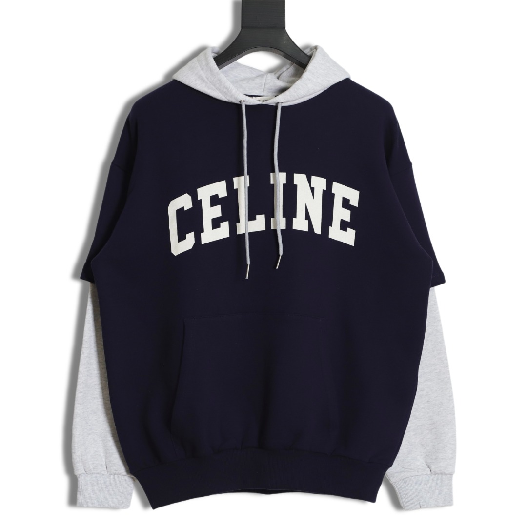 celine 假两件帽衫 32S斜纹卫衣小毛圈