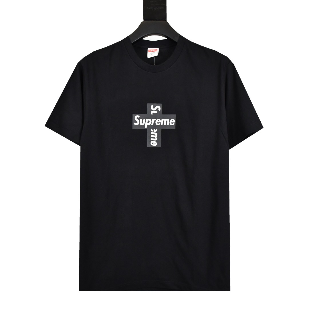 Supreme Clothing T-Shirt Black Purple White Printing Combed Cotton Short Sleeve