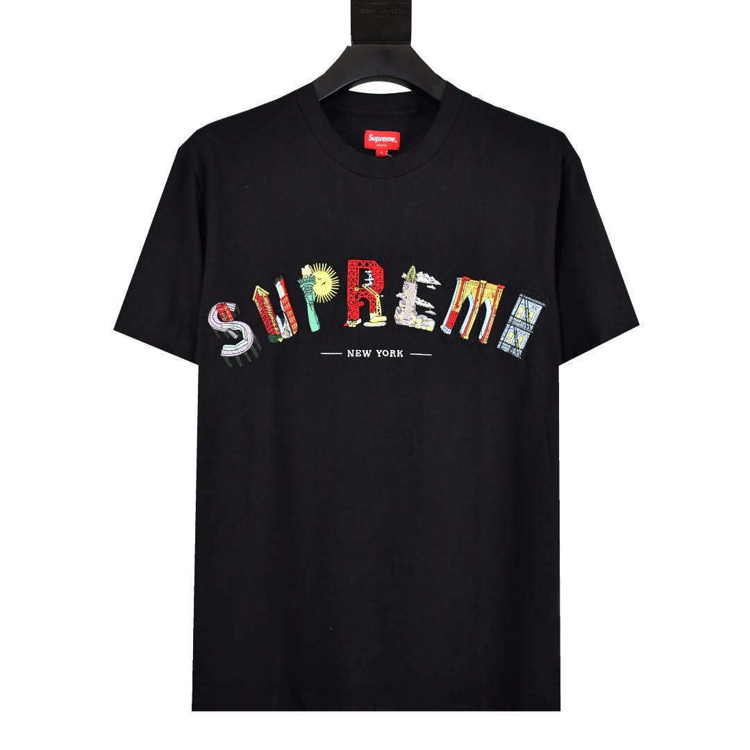 Supreme Clothing T-Shirt Red Embroidery Cotton Short Sleeve