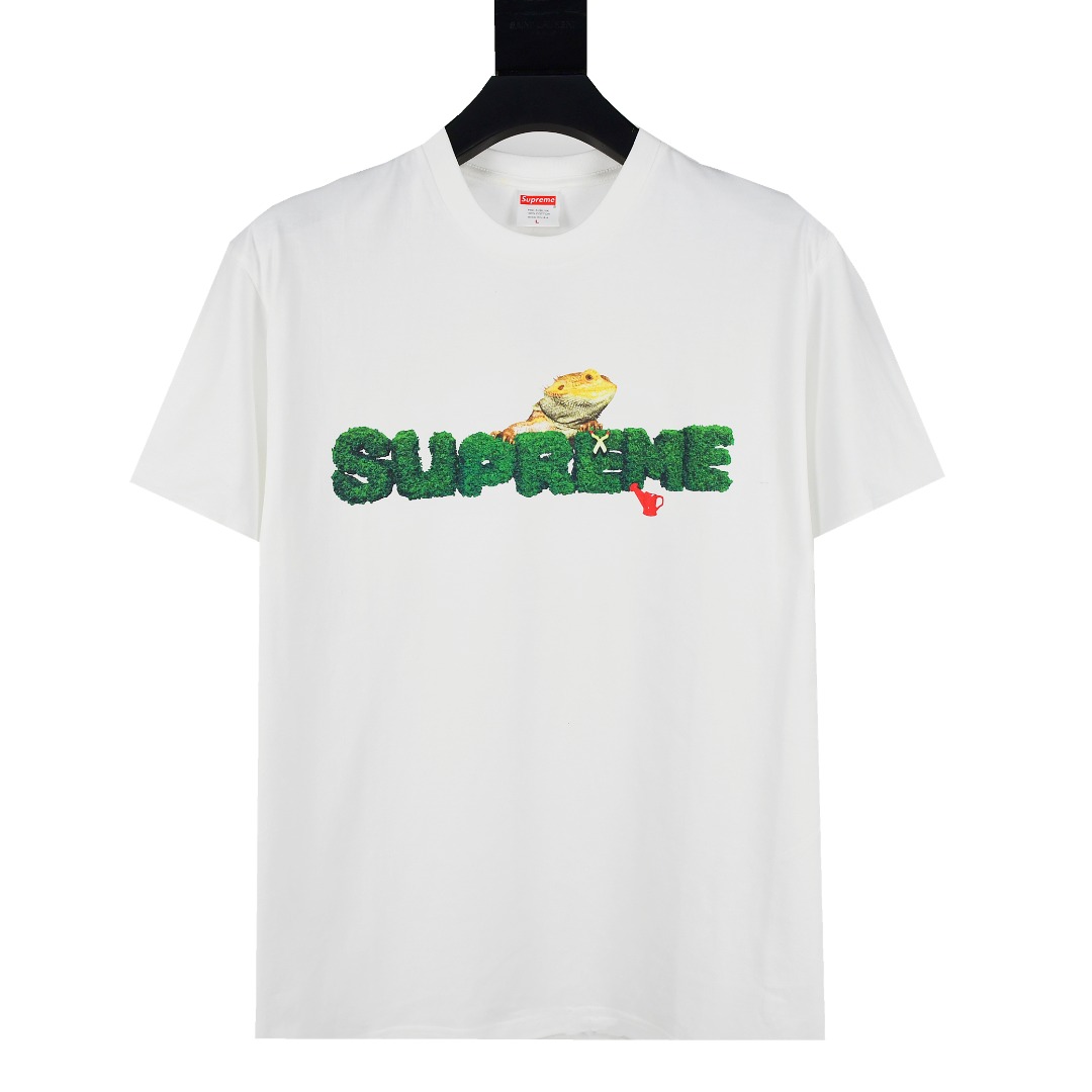 Supreme Clothing T-Shirt Green Printing Cotton Knitting PVC Short Sleeve