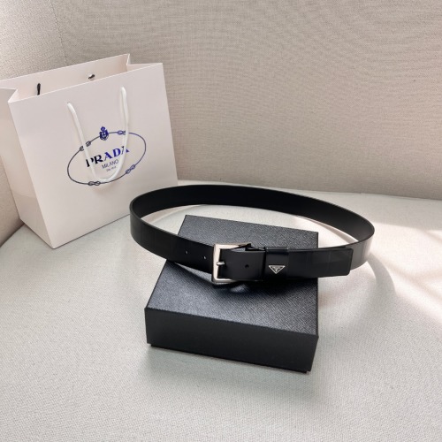 Prada Women's Leather Belt with Enamel Triangle Logo | 3.4 cm Width 1 Prada Women's Leather Belt with Enamel Triangle Logo | 3.4 cm Width