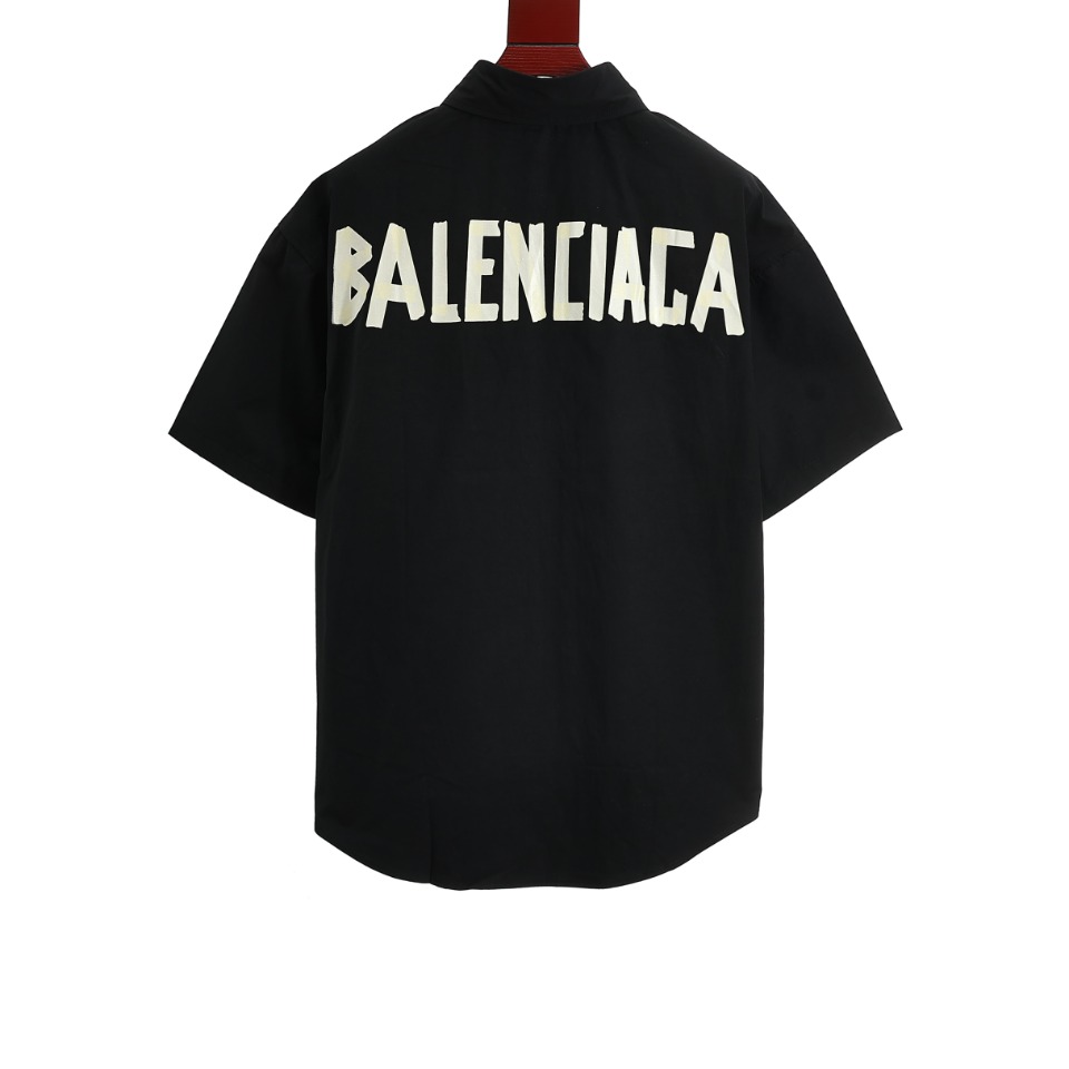 220 Balenciaga巴黎世家BLCG 23ss4后背胶带字母Logo短袖衬衫