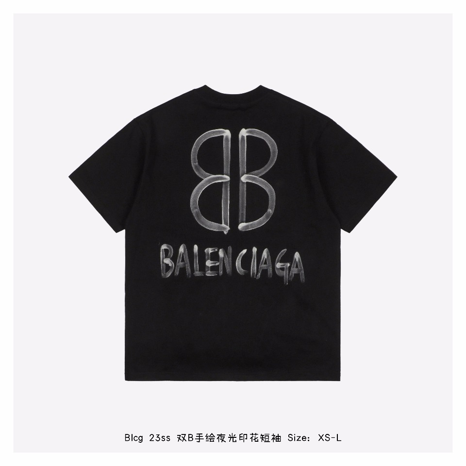 Balenciaga/巴黎世家 23ss 双B手绘夜光印花短袖