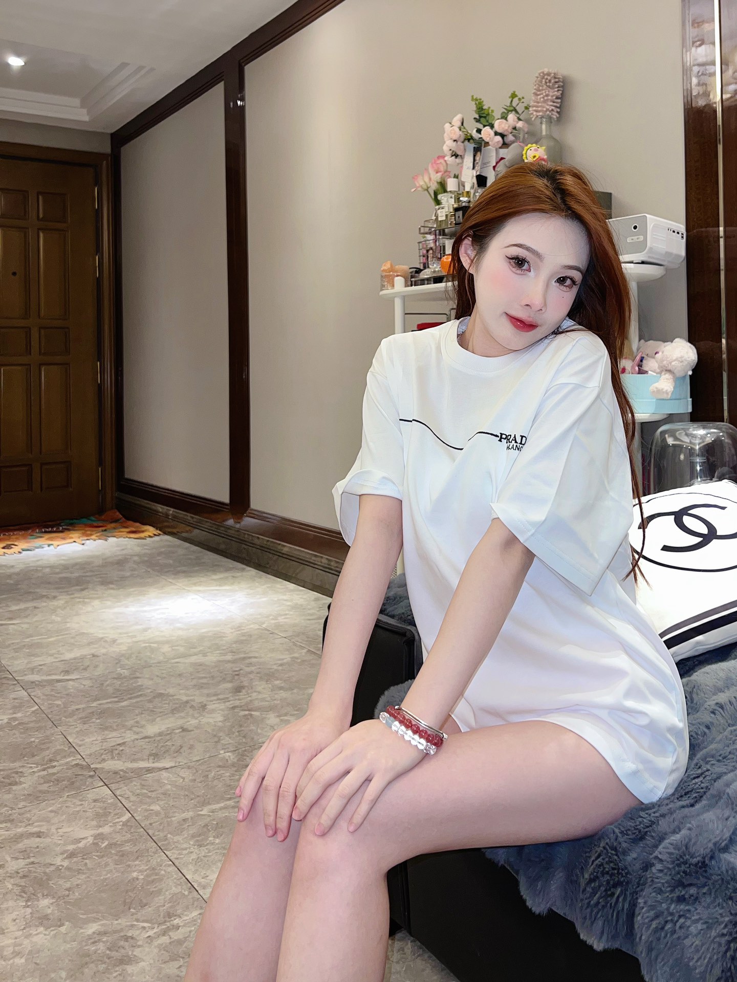上身素材# Prada/普拉达 小标刺绣短袖T恤