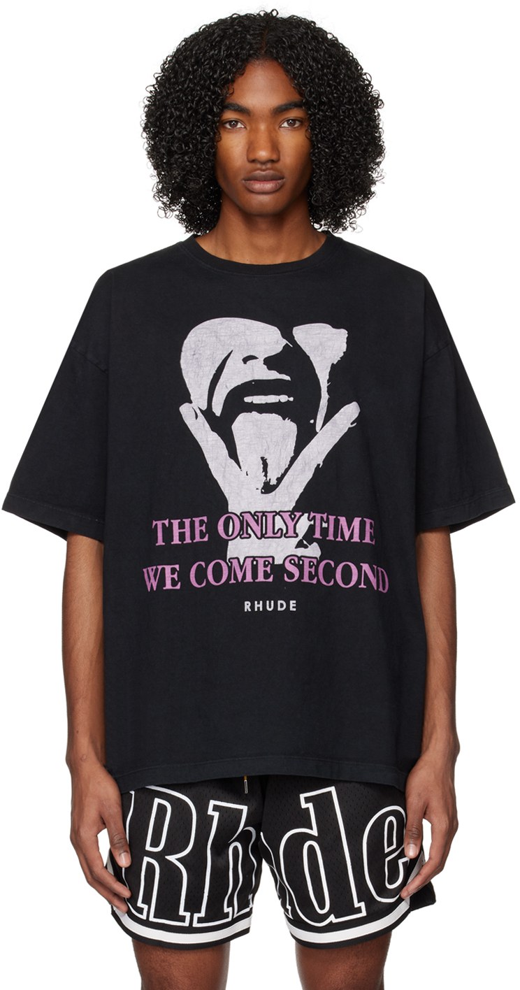 短袖, T恤 - RHUDE Black 'Come Second' TShirt 人像肖像搖滾VINTAGE印花短袖T恤