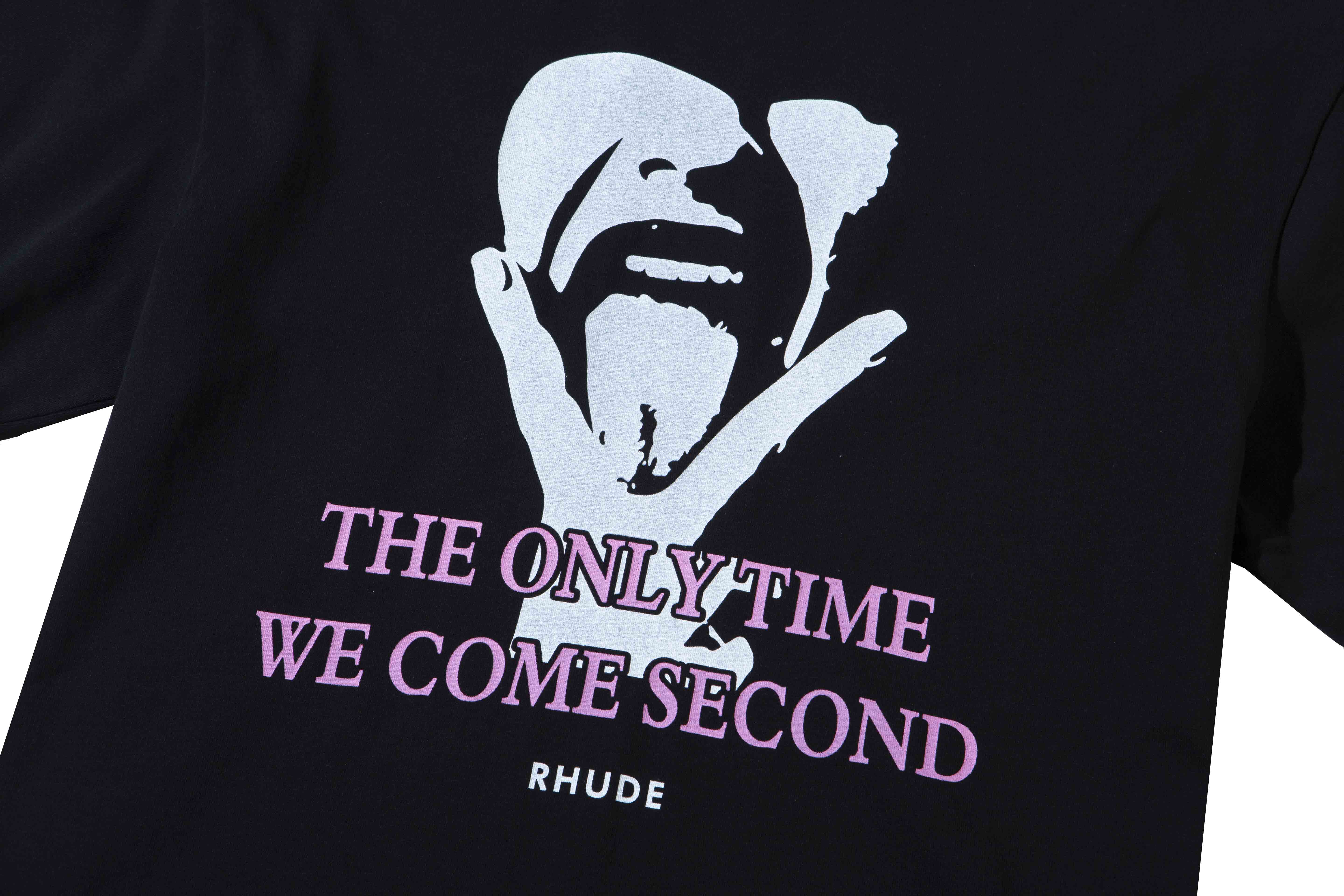 短袖, T恤 - RHUDE Black 'Come Second' TShirt 人像肖像搖滾VINTAGE印花短袖T恤
