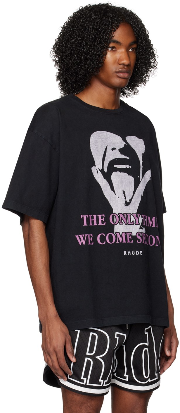 短袖, T恤 - RHUDE Black 'Come Second' TShirt 人像肖像搖滾VINTAGE印花短袖T恤